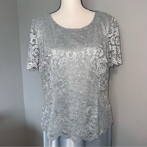 Alex Evenings Formal Gown Dress Size 16 Lace Satin Mother of the Bride Groom - Picture 5 of 10